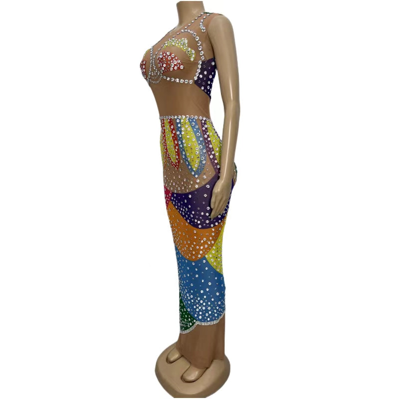 CELESINYI Wucaibinfen Crystal Rainbow Mermaid Gown