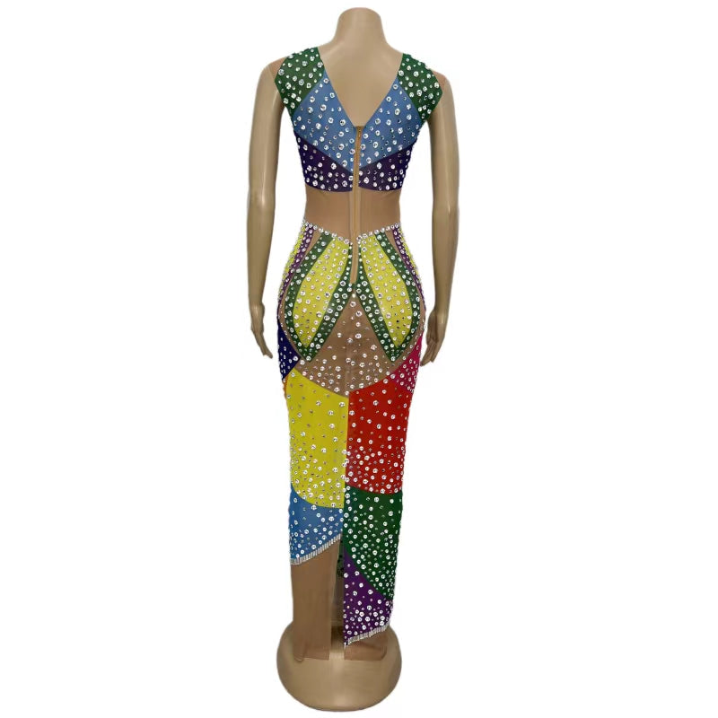CELESINYI Wucaibinfen Crystal Rainbow Mermaid Gown
