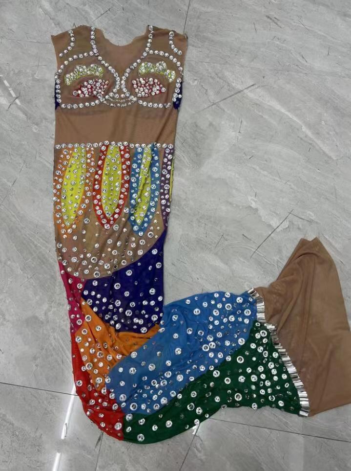 CELESINYI Wucaibinfen Crystal Rainbow Mermaid Gown