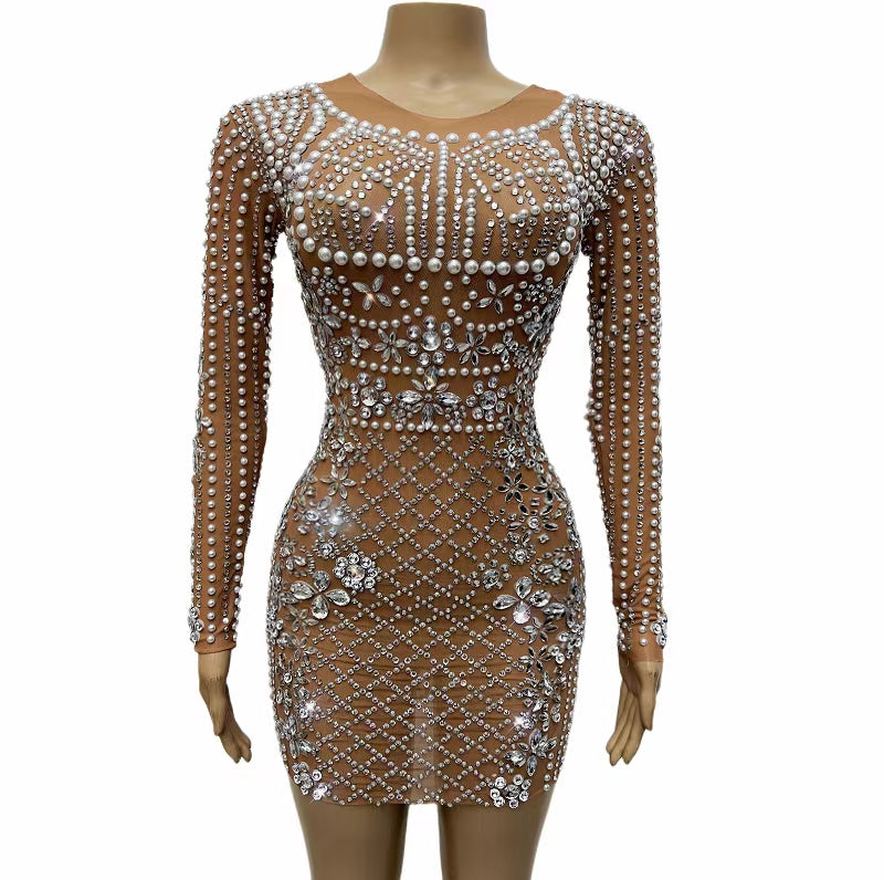 CELESINYI Wanggezhenzhu Crystal Pearl Mini Dress