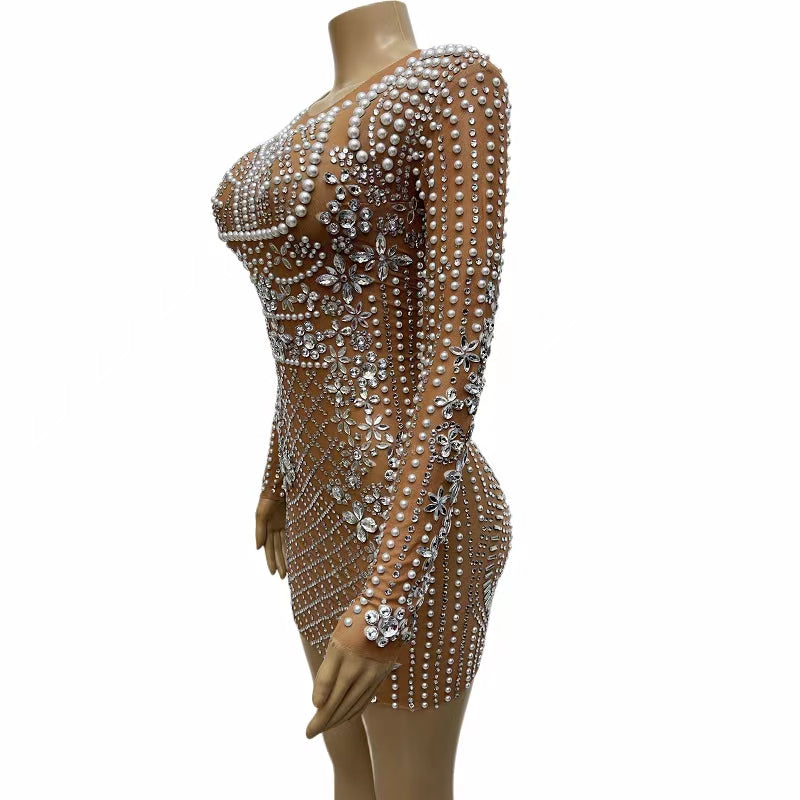 CELESINYI Wanggezhenzhu Crystal Pearl Mini Dress