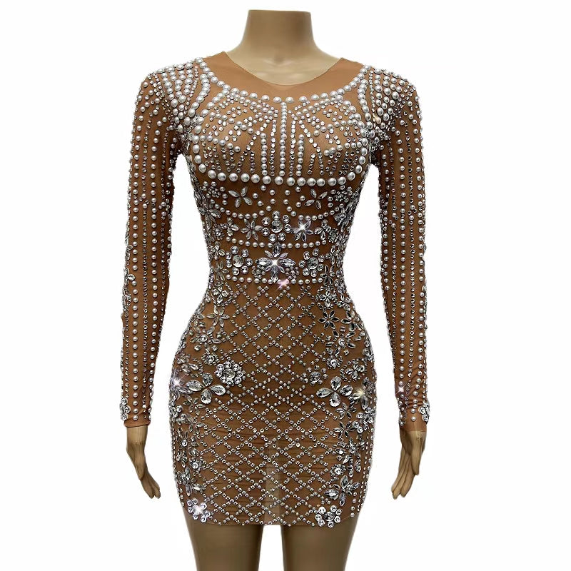 CELESINYI Wanggezhenzhu Crystal Pearl Mini Dress