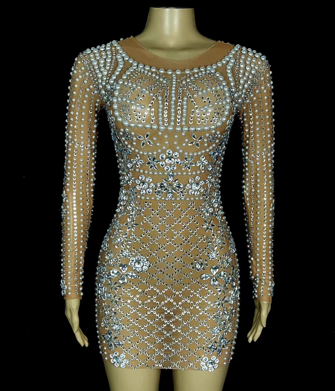 CELESINYI Wanggezhenzhu Crystal Pearl Mini Dress