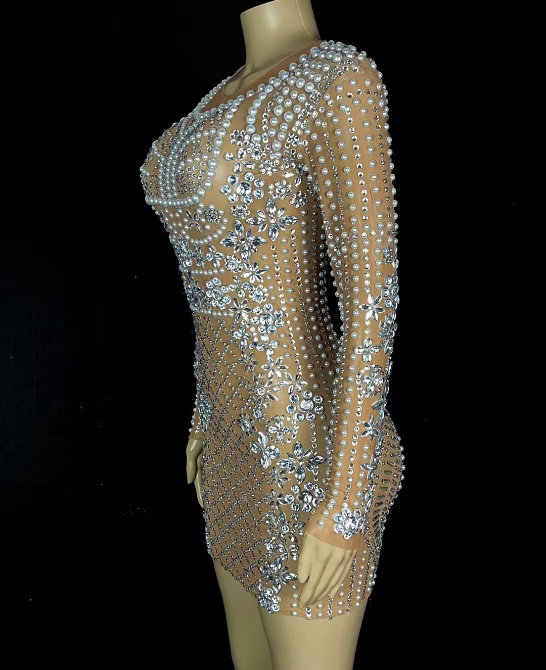 CELESINYI Wanggezhenzhu Crystal Pearl Mini Dress