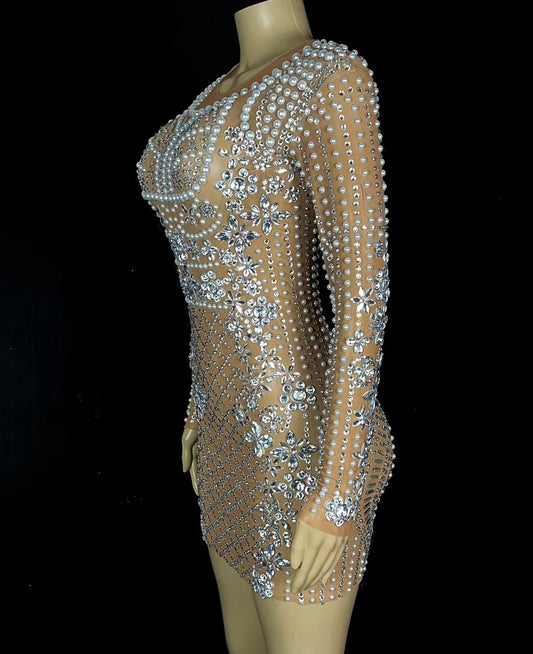CELESINYI Wanggezhenzhu Crystal Pearl Mini Dress