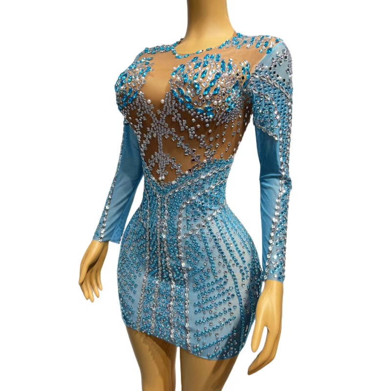 CELESINYI Meirenyu Crystal Mermaid Mini Dress