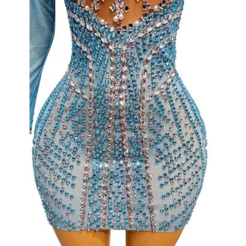 CELESINYI Meirenyu Crystal Mermaid Mini Dress