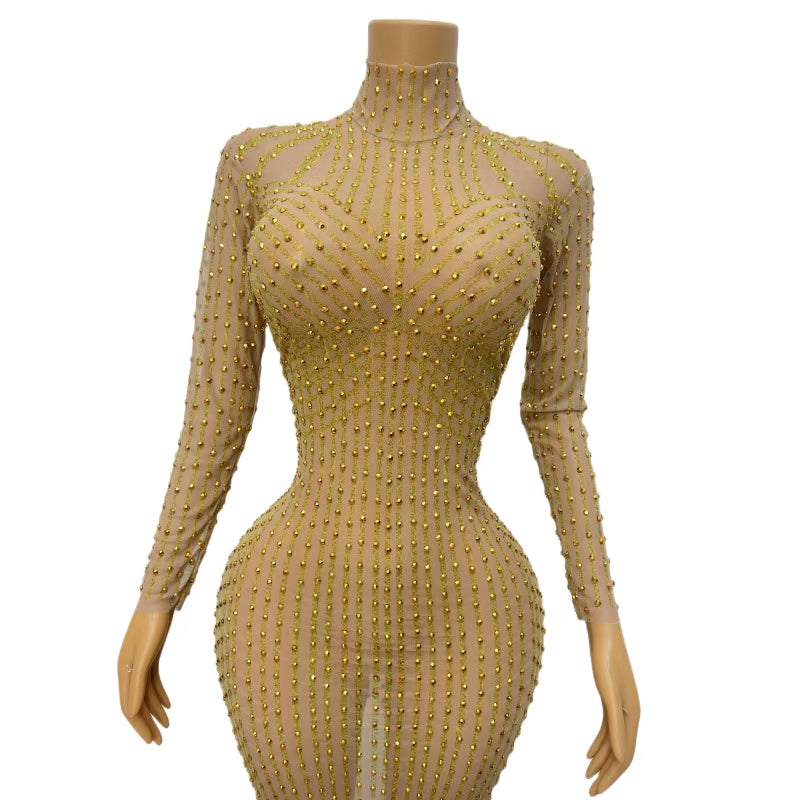 CELESINYI Liujin Crystal Gold Gown