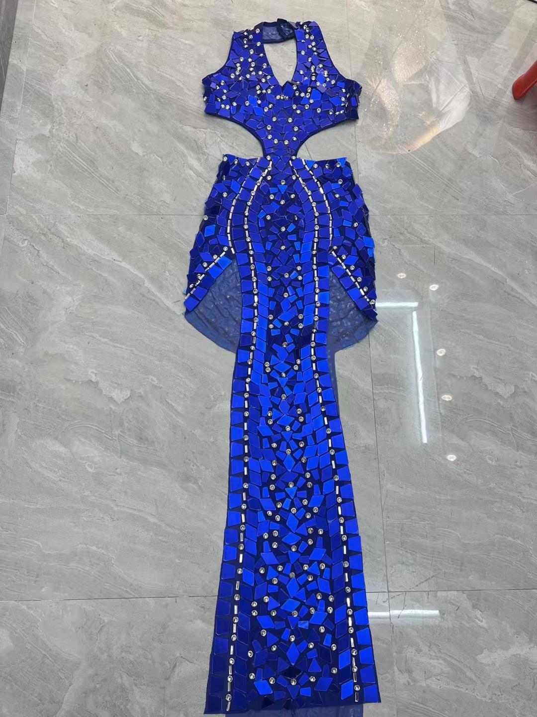 CELESINYI Banlangen Crystal Blue Mermaid Gown