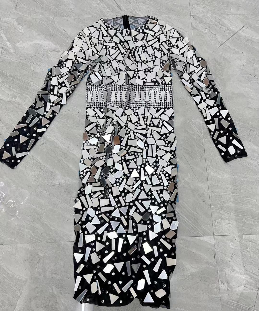 CELESINYI Jingpian Crystal Mirror Belt Mini Dress