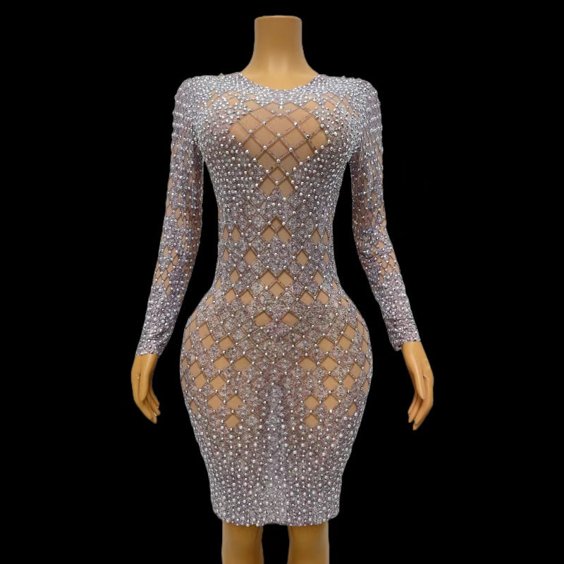 CELESINYI Heima Crystal Diamond Mini Dress