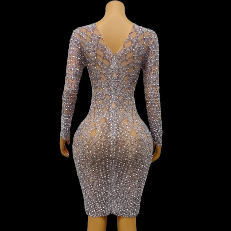 CELESINYI Heima Crystal Diamond Mini Dress