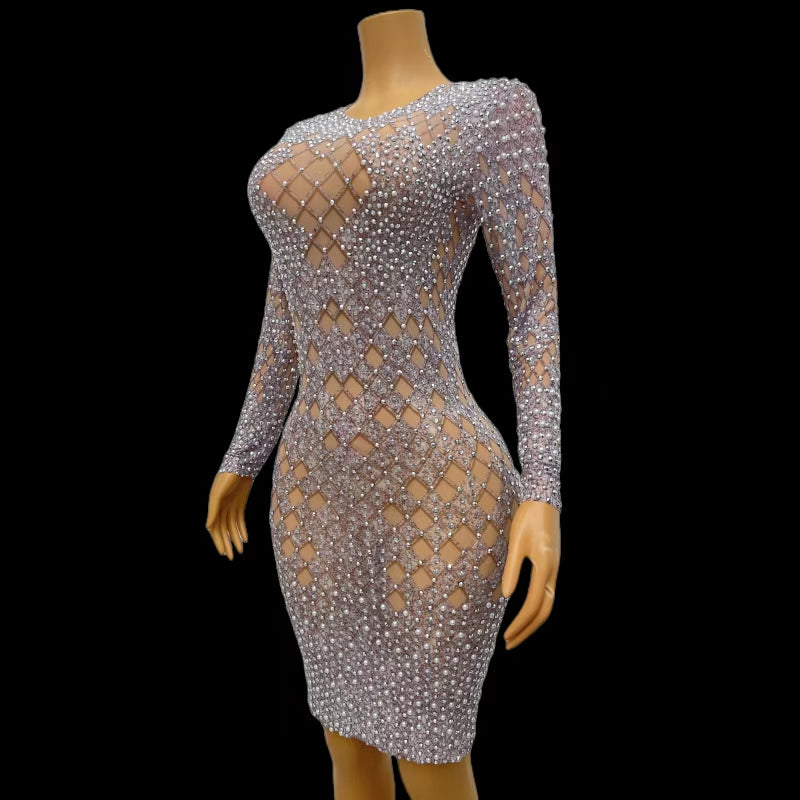 CELESINYI Heima Crystal Diamond Mini Dress