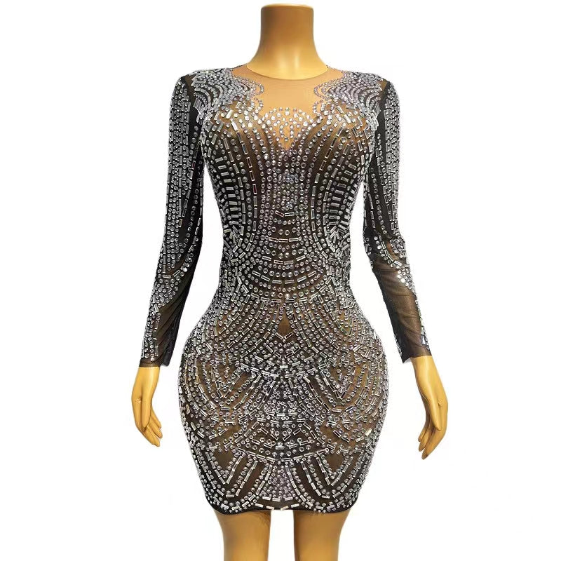 CELESINYI Heidou Crystal Dot Mini Dress