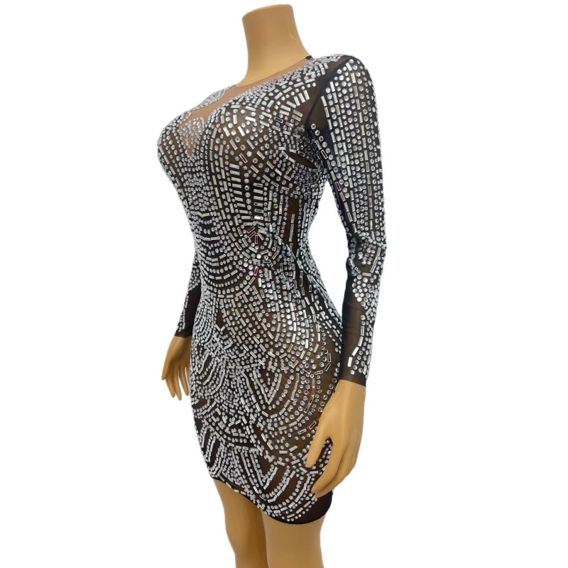 CELESINYI Heidou Crystal Dot Mini Dress