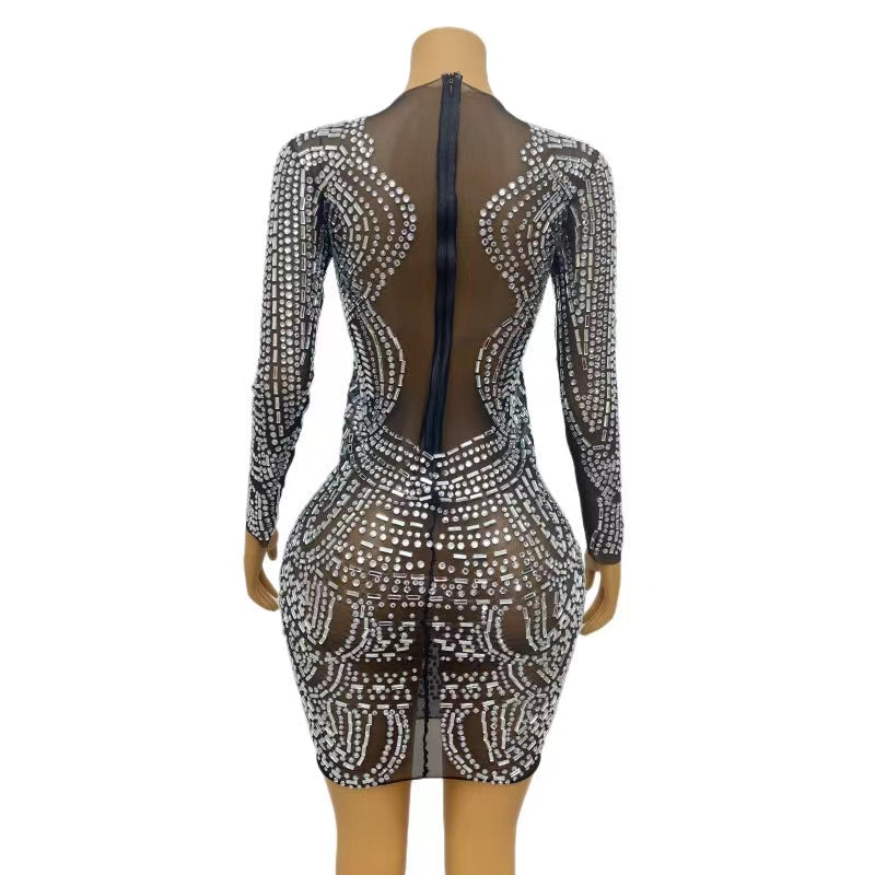 CELESINYI Heidou Crystal Dot Mini Dress