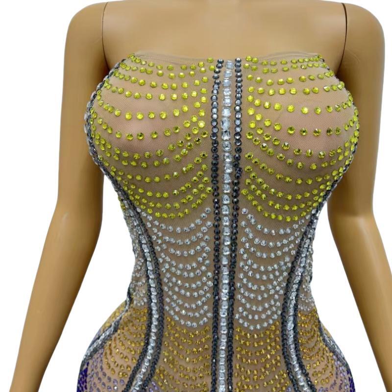 CELESINYI Caihonglian Crystal Rainbow Mini Dress