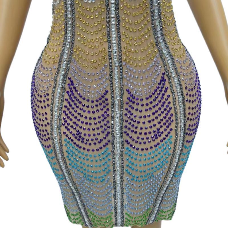 CELESINYI Caihonglian Crystal Rainbow Mini Dress