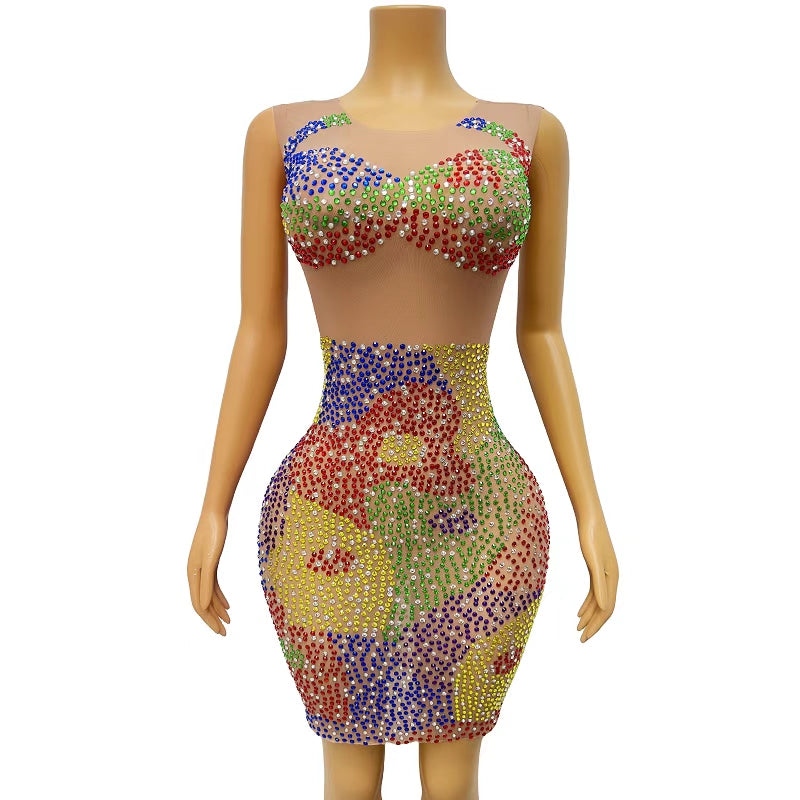 CELESINYI Binfen Crystal Colorful Mini Dress
