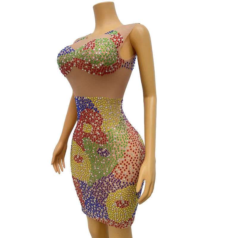 CELESINYI Binfen Crystal Colorful Mini Dress
