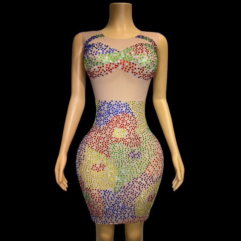 CELESINYI Binfen Crystal Colorful Mini Dress