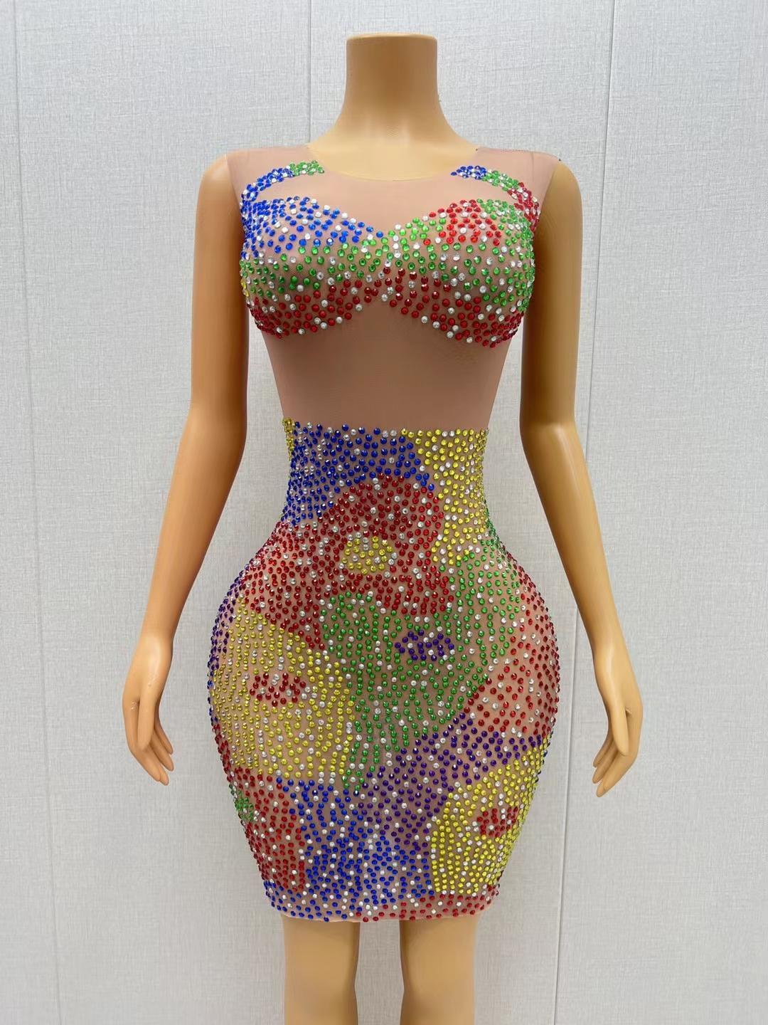 CELESINYI Binfen Crystal Colorful Mini Dress