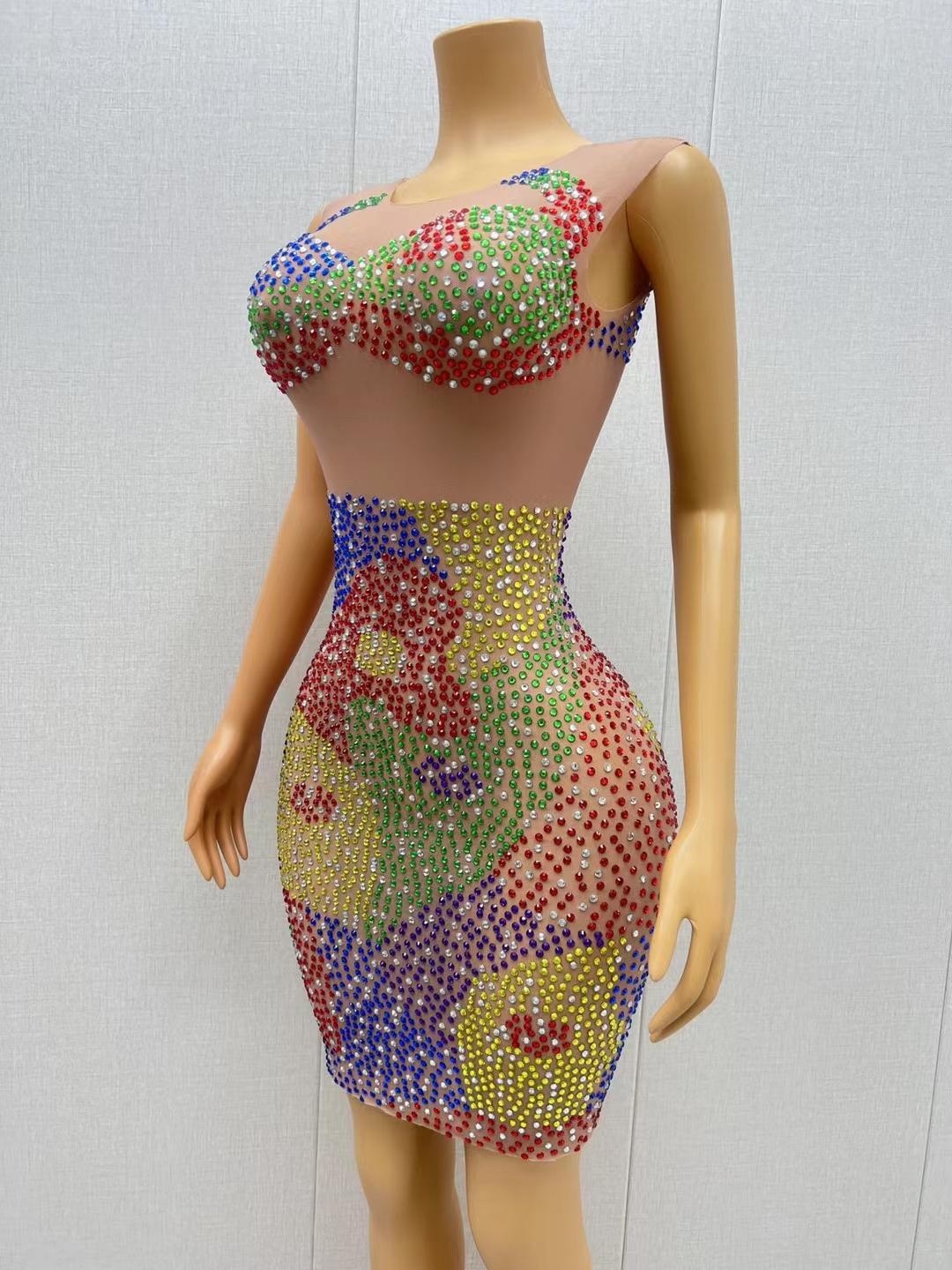 CELESINYI Binfen Crystal Colorful Mini Dress
