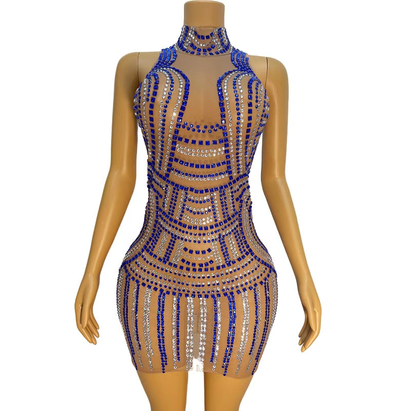 CELESINYI Lanbai Crystal Architecture Mini Dress