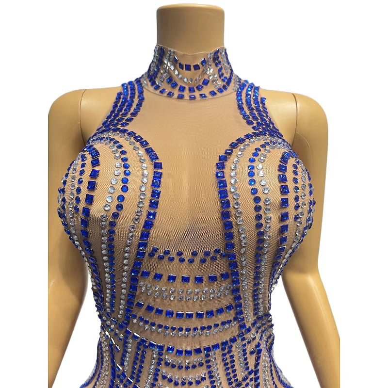 CELESINYI Lanbai Crystal Architecture Mini Dress