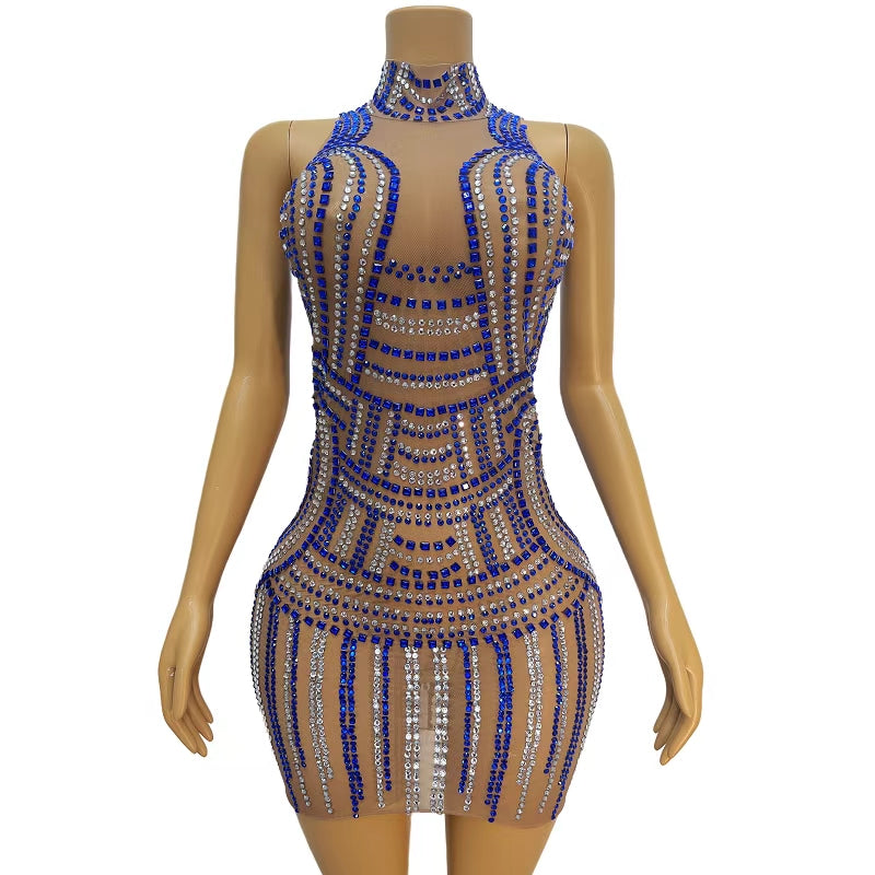 CELESINYI Lanbai Crystal Architecture Mini Dress