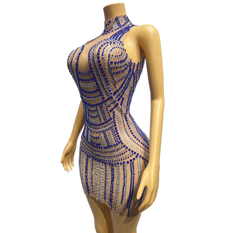 CELESINYI Lanbai Crystal Architecture Mini Dress