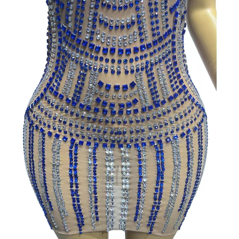 CELESINYI Lanbai Crystal Architecture Mini Dress