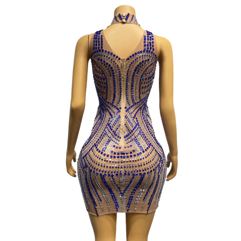 CELESINYI Lanbai Crystal Architecture Mini Dress