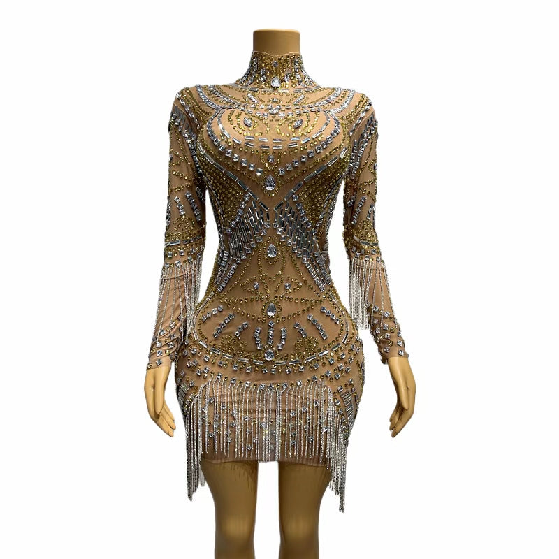 CELESINYI Mifeng Crystal Bee Mini Dress