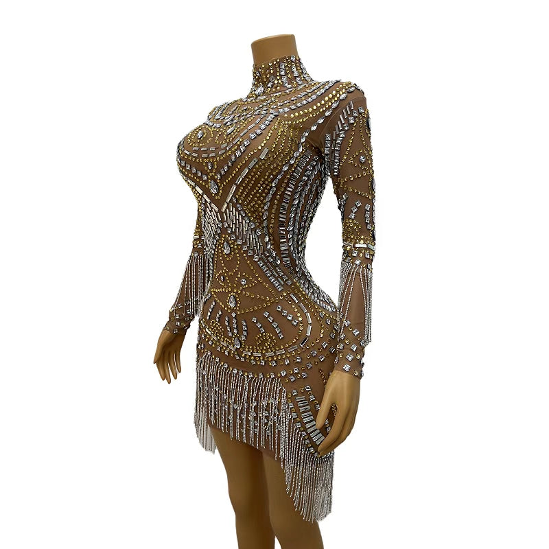 CELESINYI Mifeng Crystal Bee Mini Dress