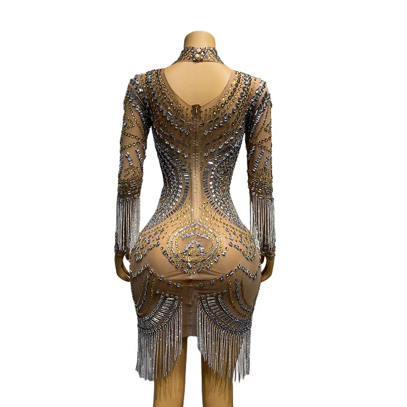 CELESINYI Mifeng Crystal Bee Mini Dress