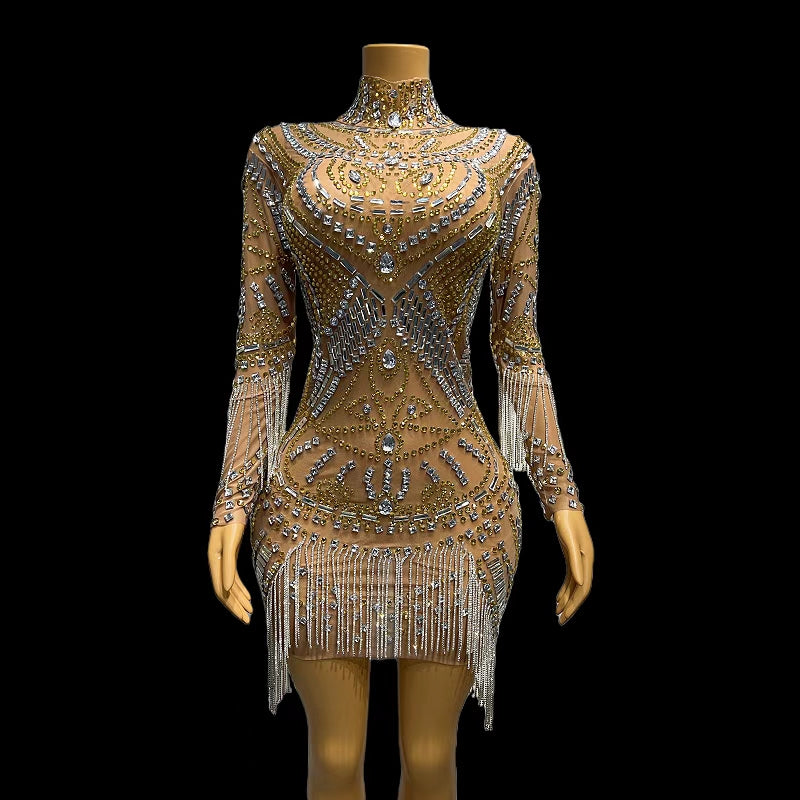 CELESINYI Mifeng Crystal Bee Mini Dress