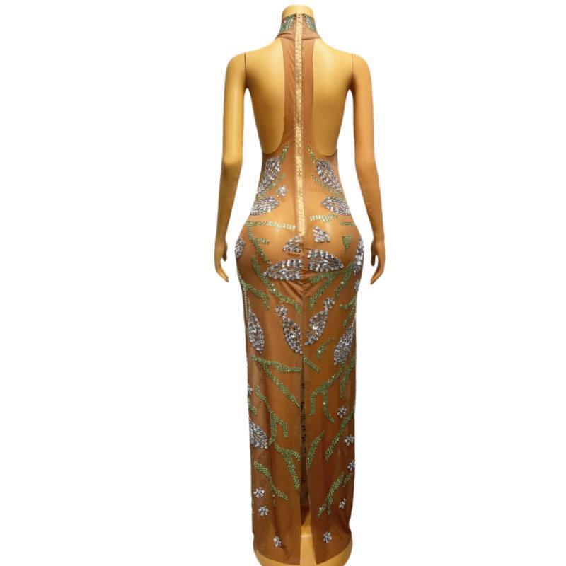 CELESINYI Lvye Crystal Leaf Mermaid Gown