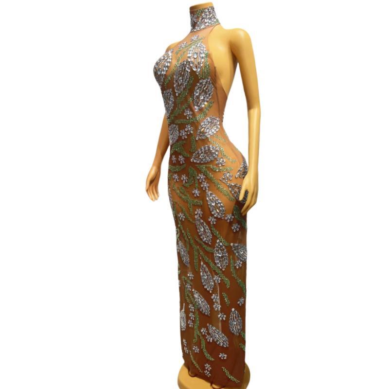CELESINYI Lvye Crystal Leaf Mermaid Gown