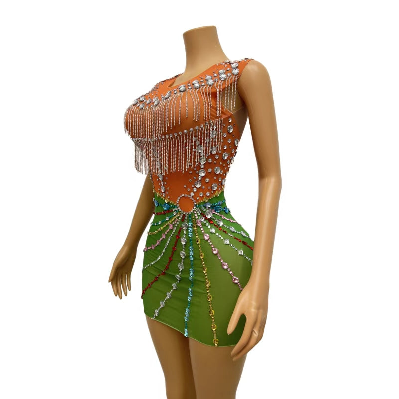 CELESINYI Lvcheng Crystal Orange Gown
