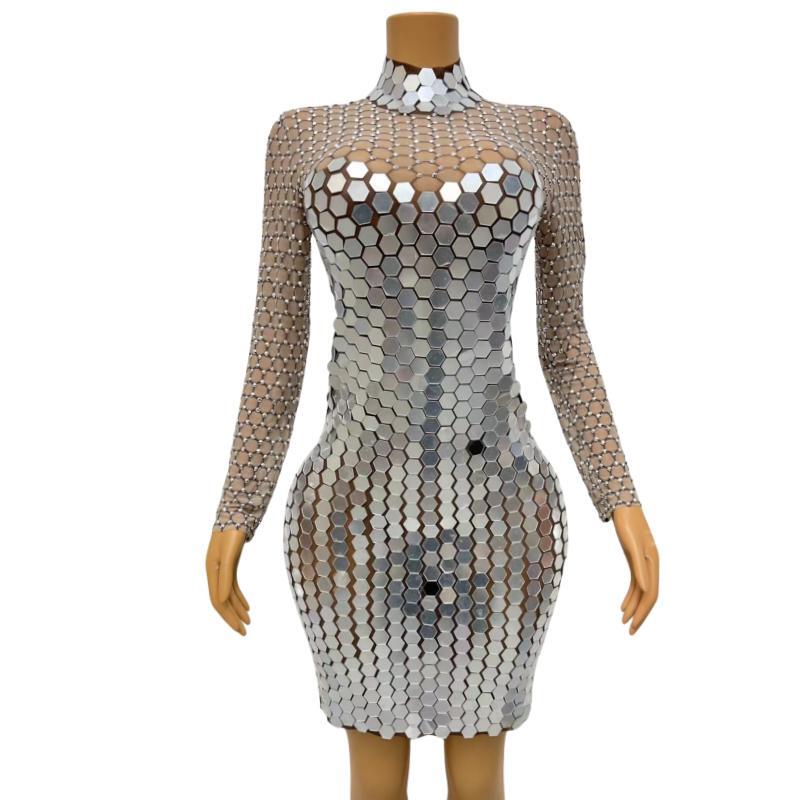 CELESINYI Fengwo Crystal Honeycomb Mini Dress