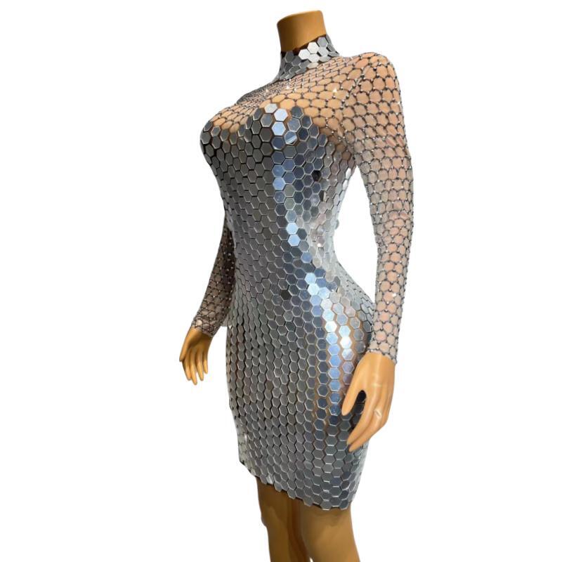 CELESINYI Fengwo Crystal Honeycomb Mini Dress