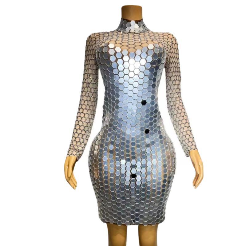 CELESINYI Fengwo Crystal Honeycomb Mini Dress