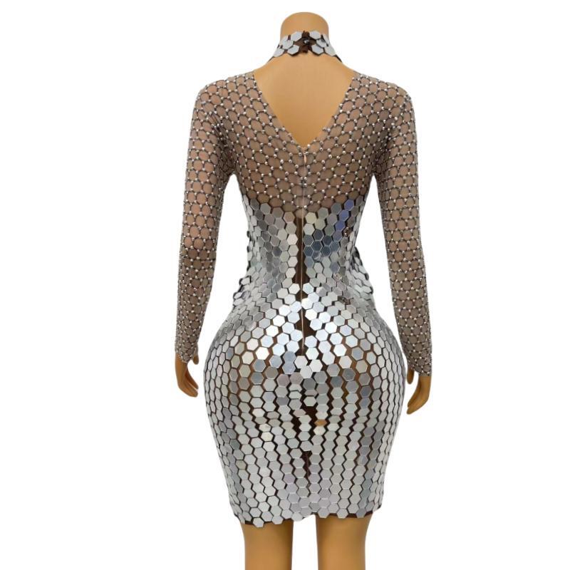 CELESINYI Fengwo Crystal Honeycomb Mini Dress