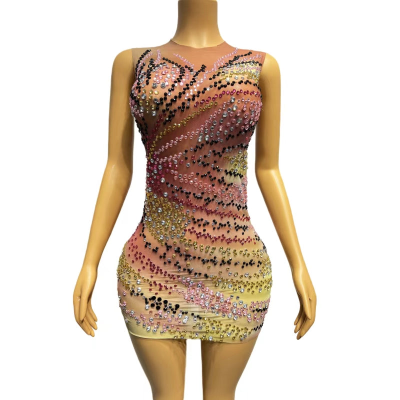 CELESINYI Fenchen Crystal Dust Mini Dress