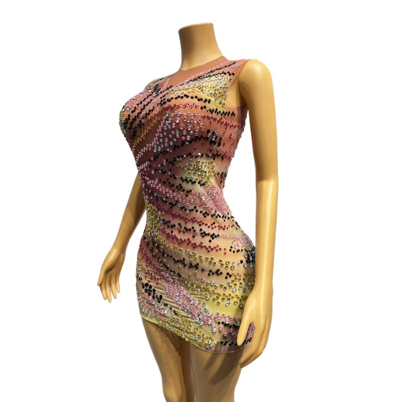 CELESINYI Fenchen Crystal Dust Mini Dress