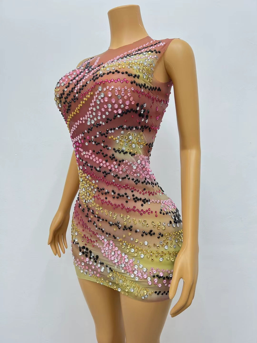 CELESINYI Fenchen Crystal Dust Mini Dress