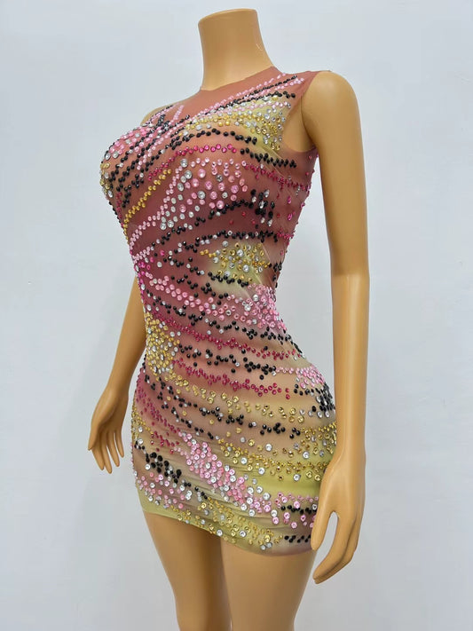 CELESINYI Fenchen Crystal Dust Mini Dress