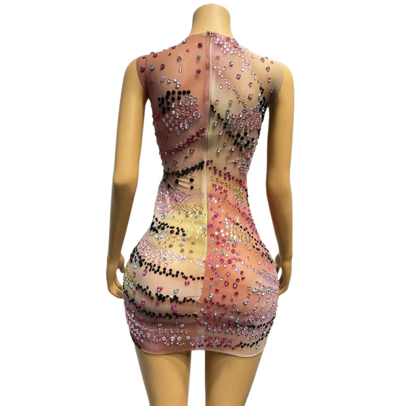 CELESINYI Fenchen Crystal Dust Mini Dress