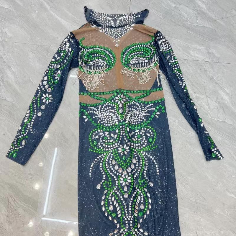 CELESINYI Feicui Crystal Emerald Mini Dress
